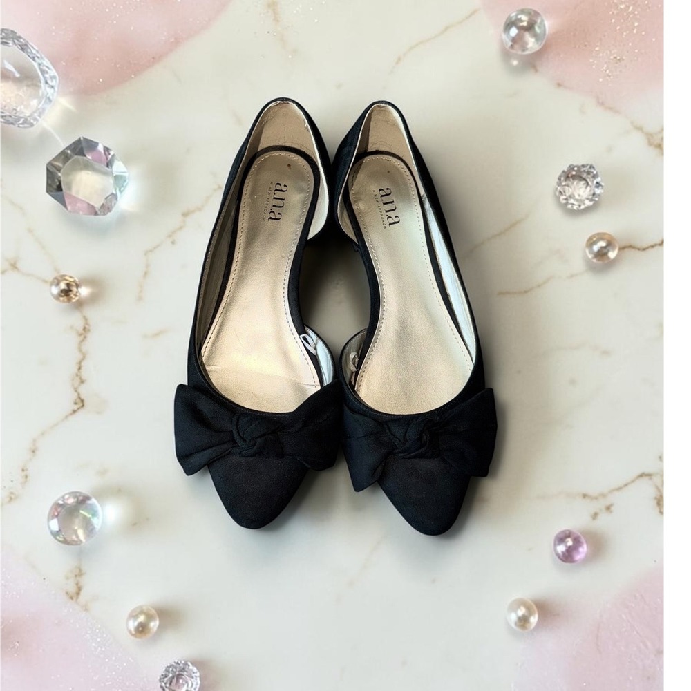 a.n.a - Dorothy Black Faux Suede D'Orsay Bow Pointed Toe Flats - Size 7.5M